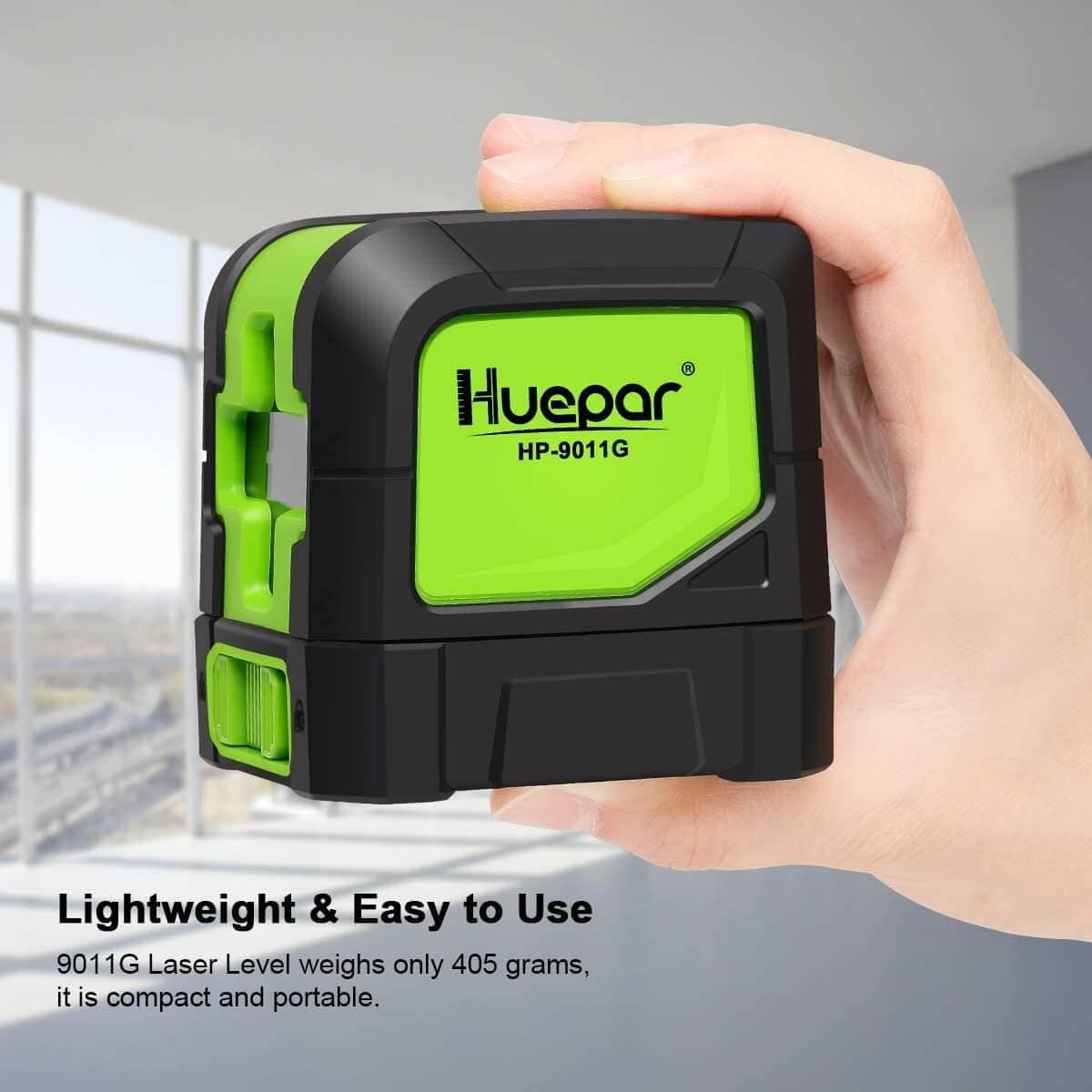 Huepar 9011G - DIY Self-Leveling Green Beam Cross Line Laser with 360° Magnetic Pivoting Base - HUEPAR US