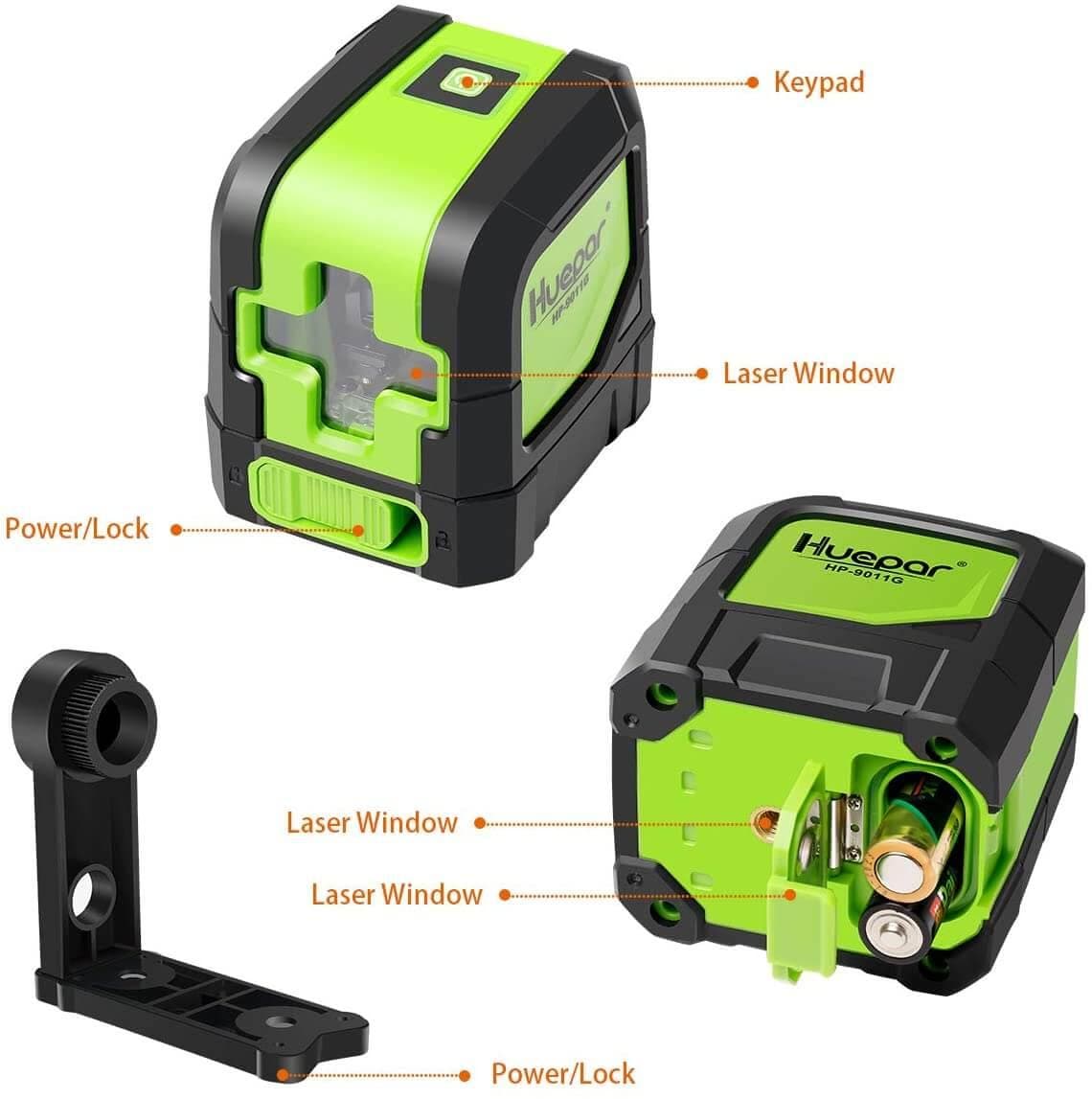 Huepar 9011G - DIY Self-Leveling Green Beam Cross Line Laser with 360° Magnetic Pivoting Base - HUEPAR US