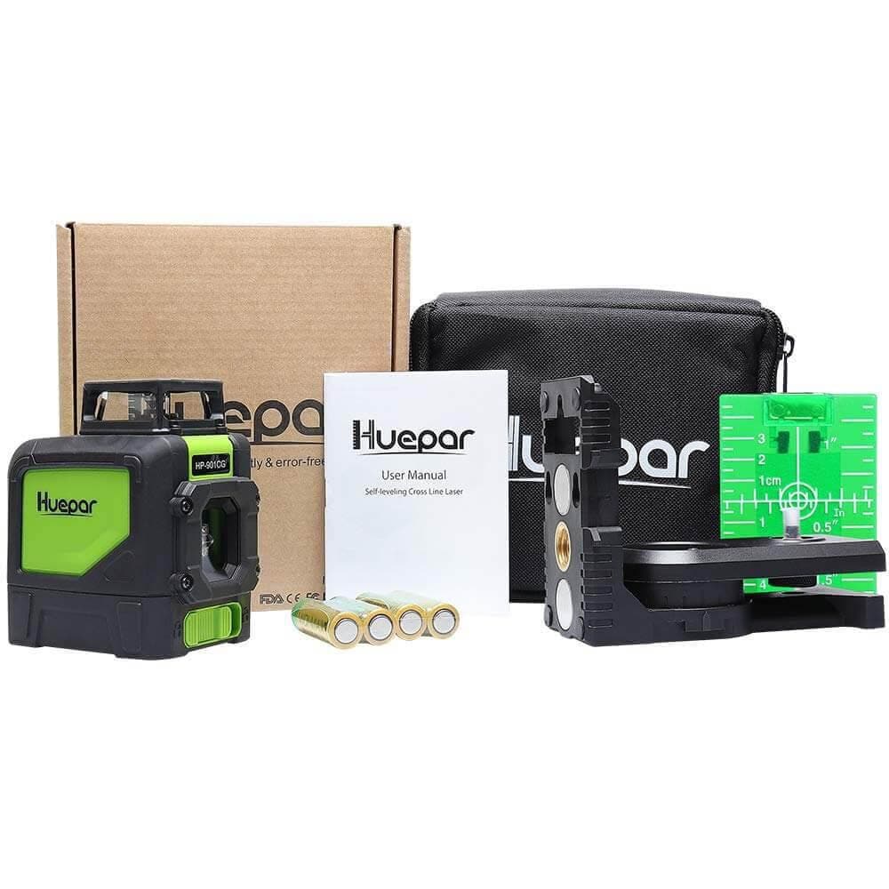 Huepar 901CG - 360 Green Beam Cross Line Self-Leveling Laser Level with Magnetic Pivoting Base - HUEPAR US