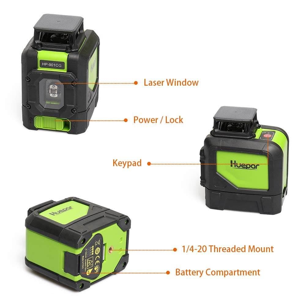 Huepar 901CG - 360 Green Beam Cross Line Self-Leveling Laser Level with Magnetic Pivoting Base - HUEPAR US