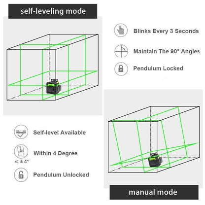 Huepar 903CG - 3x360 ° Self-Leveling 12 Lines 3D Cross Line Laser Level - HUEPAR US