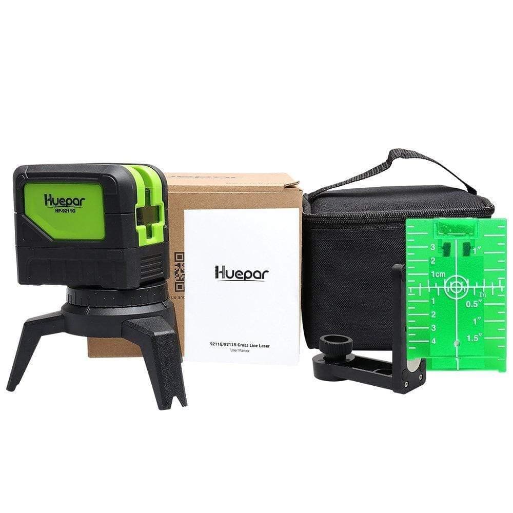 Huepar 9211G - Green Beam Cross Line Self-Leveling Alignment Laser Level with 2 Plumb Dots - HUEPAR US