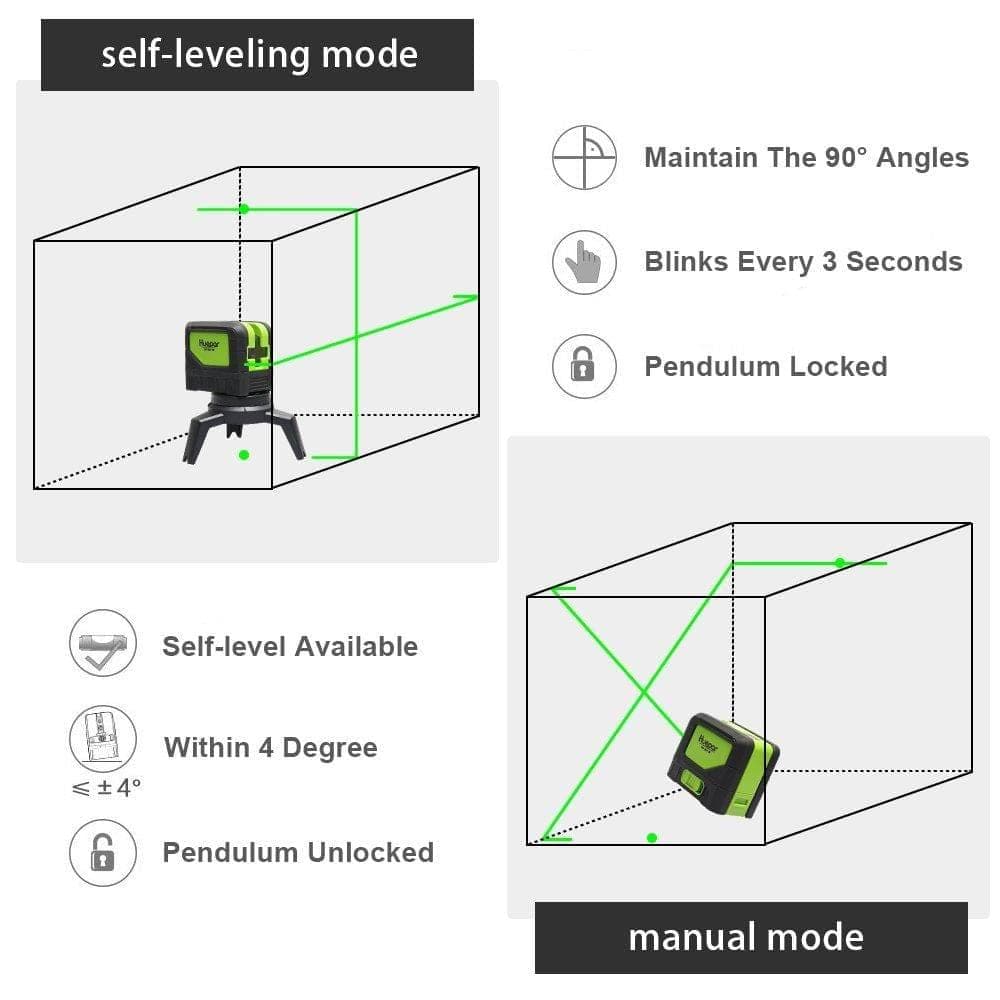 Huepar 9211G - Green Beam Cross Line Self-Leveling Alignment Laser Level with 2 Plumb Dots - HUEPAR US