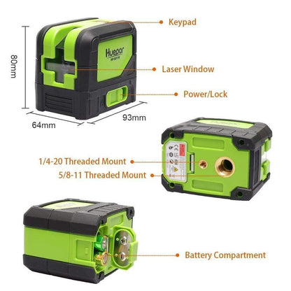 Huepar 9211G - Green Beam Cross Line Self-Leveling Alignment Laser Level with 2 Plumb Dots - HUEPAR US