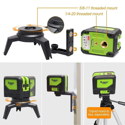 Huepar 9211G - Green Beam Cross Line Self-Leveling Alignment Laser Level with 2 Plumb Dots - HUEPAR US