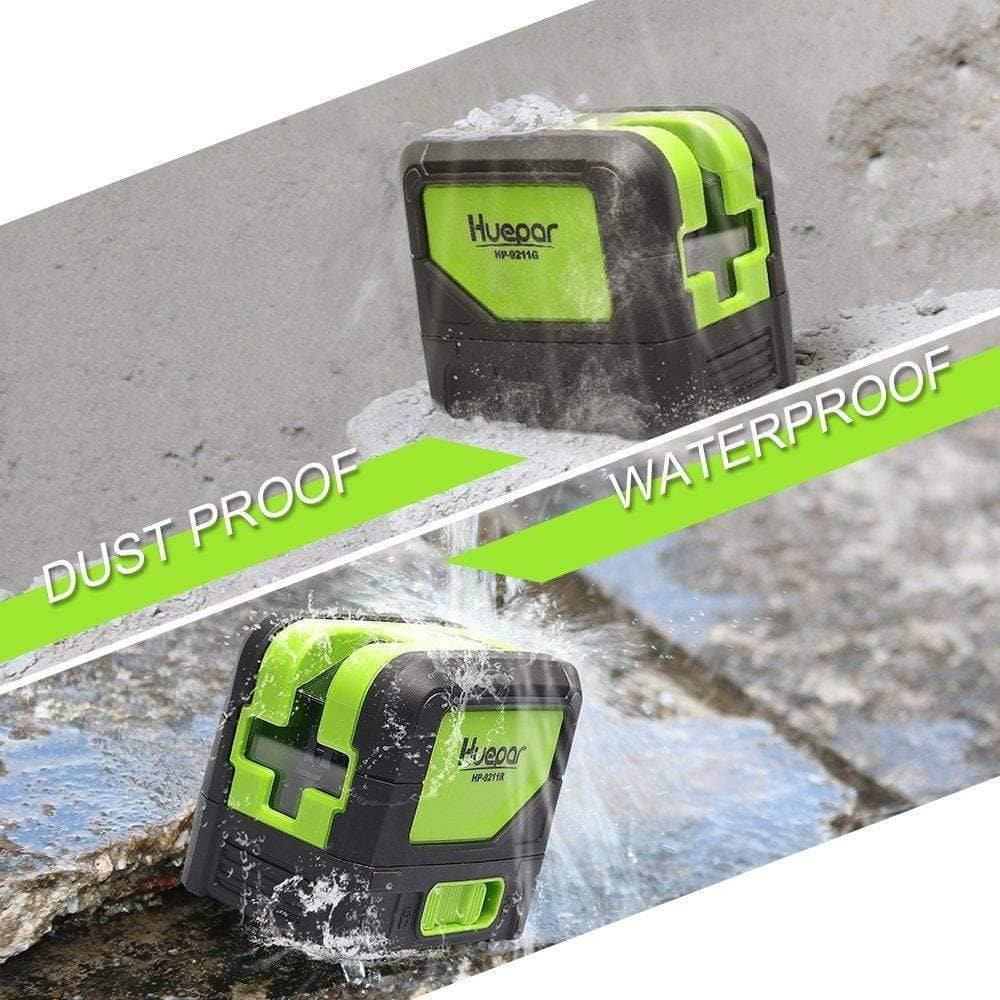 Huepar 9211G - Green Beam Cross Line Self-Leveling Alignment Laser Level with 2 Plumb Dots - HUEPAR US