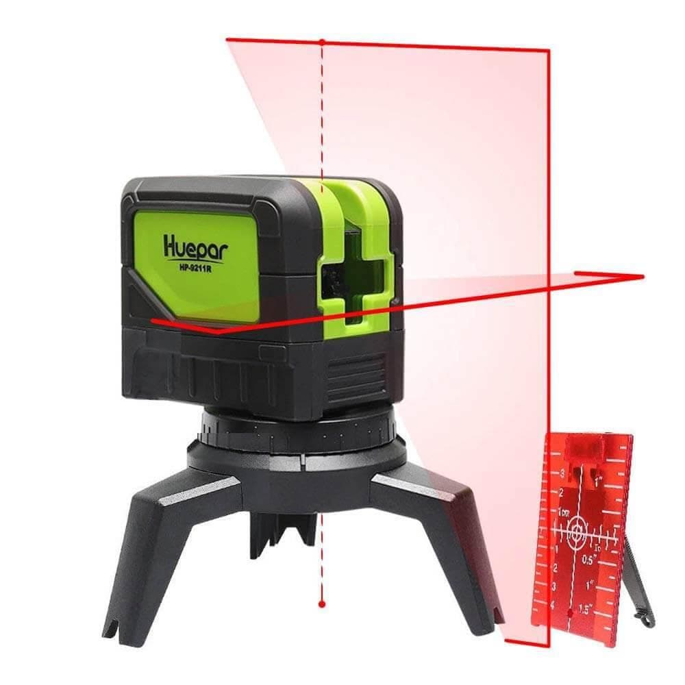 Huepar 9211R - Red Beam Cross Line Self Leveling Laser Level with 2 Plumb Dots - HUEPAR US