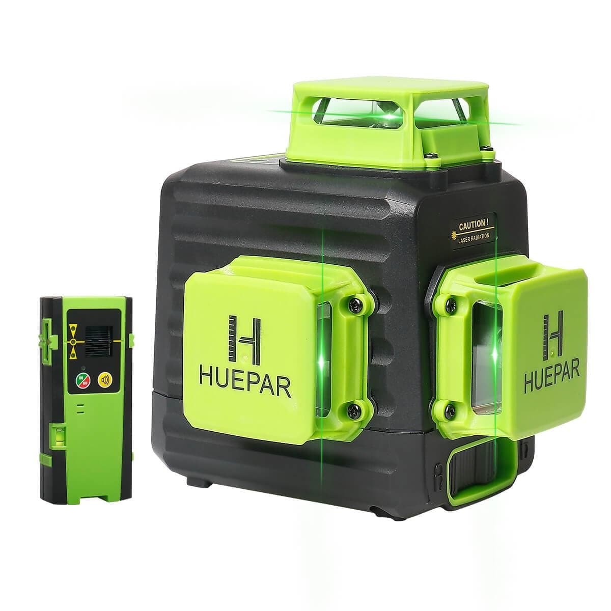 Huepar B03CG Pro - 3 x 360° Green Beam Cross Line Self-leveling Laser Level with Hard Carry Case - HUEPAR US