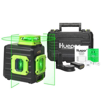 Huepar B21CG - Green 360° Horizontal and Two Vertical Lines Cross Line Laser Level with Hard Carry Case - HUEPAR US