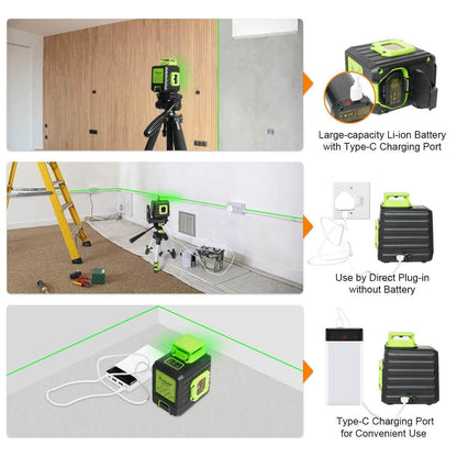 Huepar B21CG - Green 360° Horizontal and Two Vertical Lines Cross Line Laser Level with Hard Carry Case - HUEPAR US