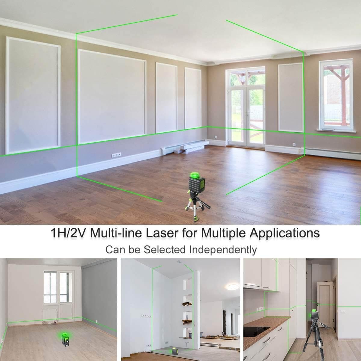 Huepar B21CG - Green 360° Horizontal and Two Vertical Lines Cross Line Laser Level with Hard Carry Case - HUEPAR US