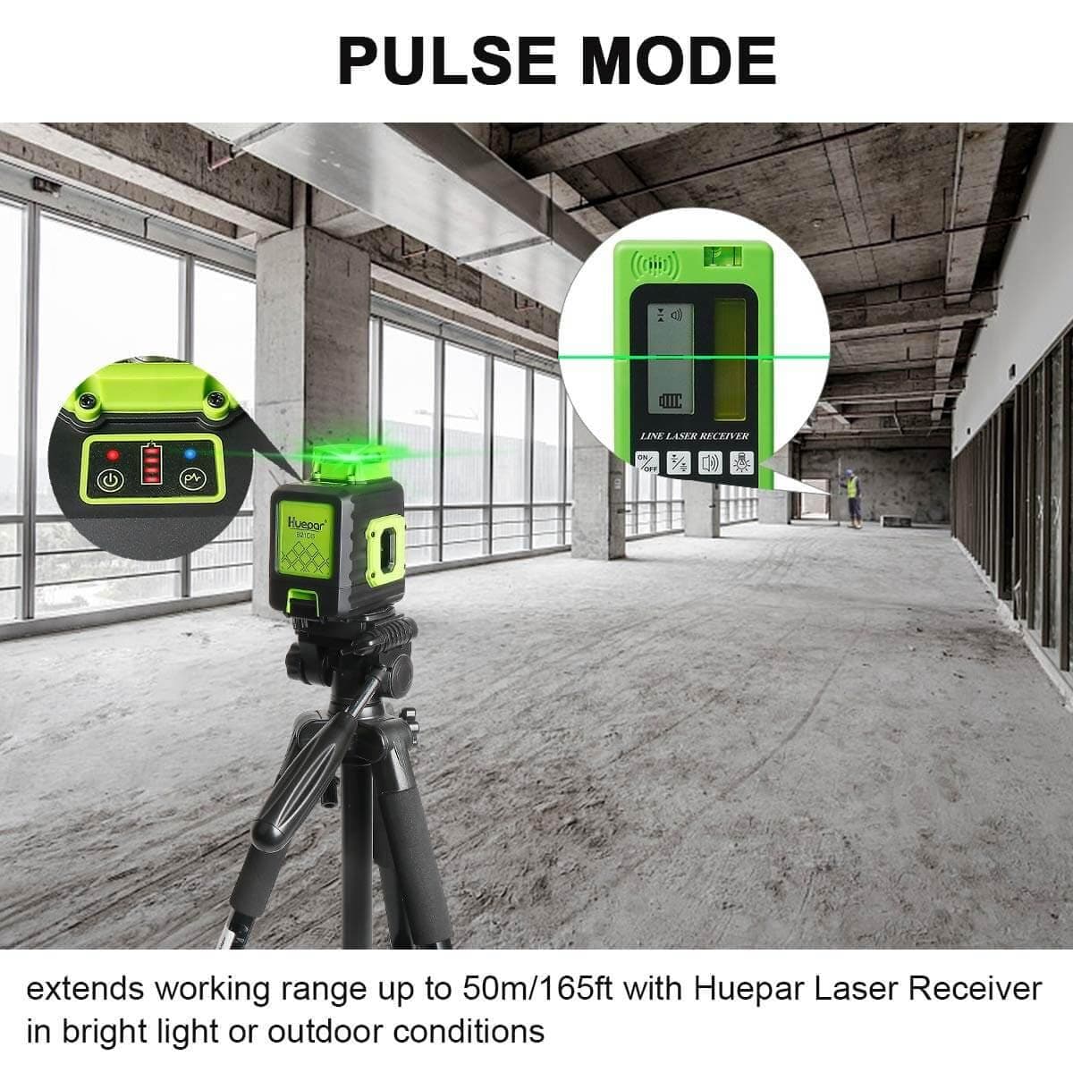 Huepar B21CG - Green 360° Horizontal and Two Vertical Lines Cross Line Laser Level with Hard Carry Case - HUEPAR US