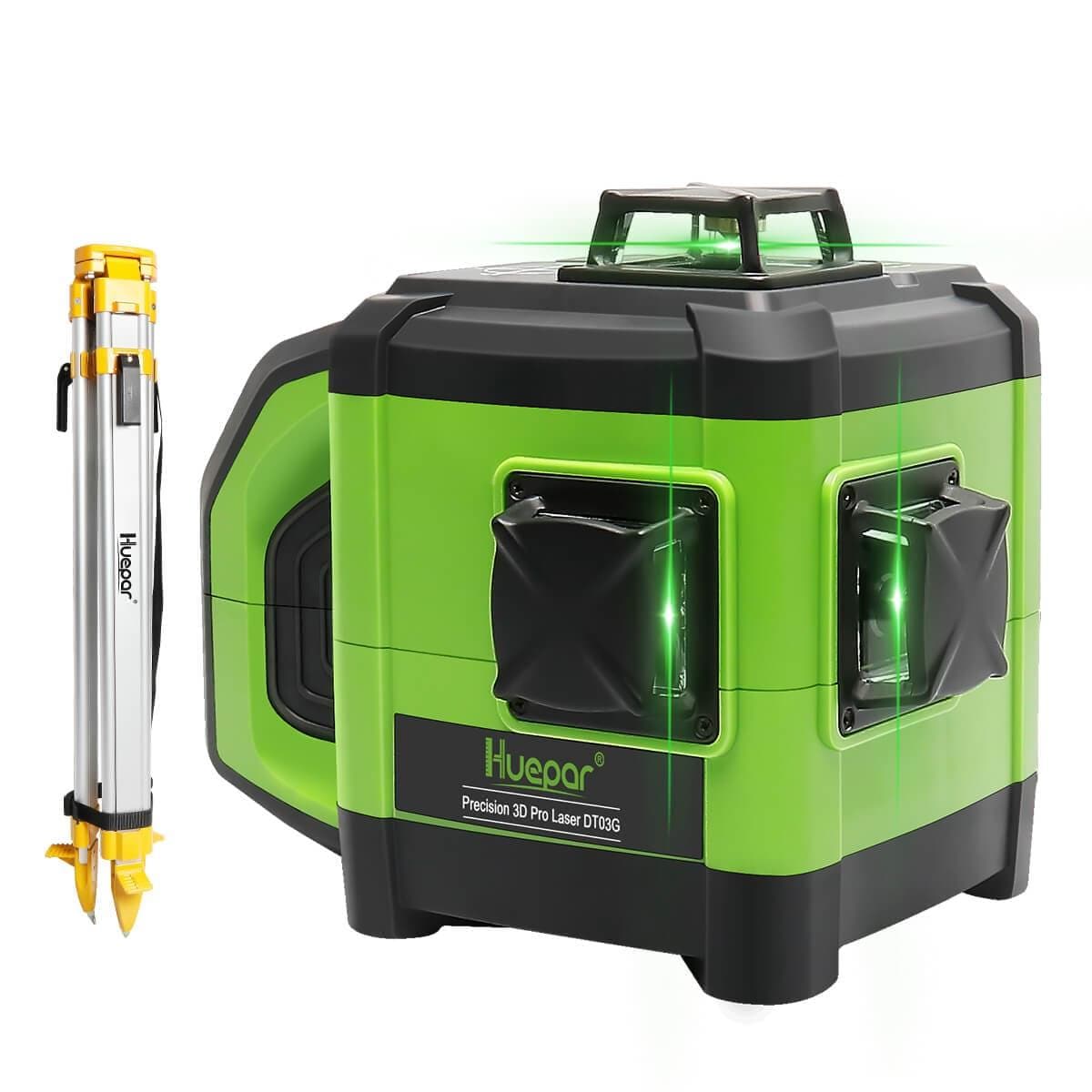 Huepar 3D Cross Line Self-leveling Laser Level 3 x 360 12 lines Green Beam  Three-Plane Leveling and Alignment Laser Tool, Li-ion Battery with Type-C  Charging Port & Hard Carry Case Included 