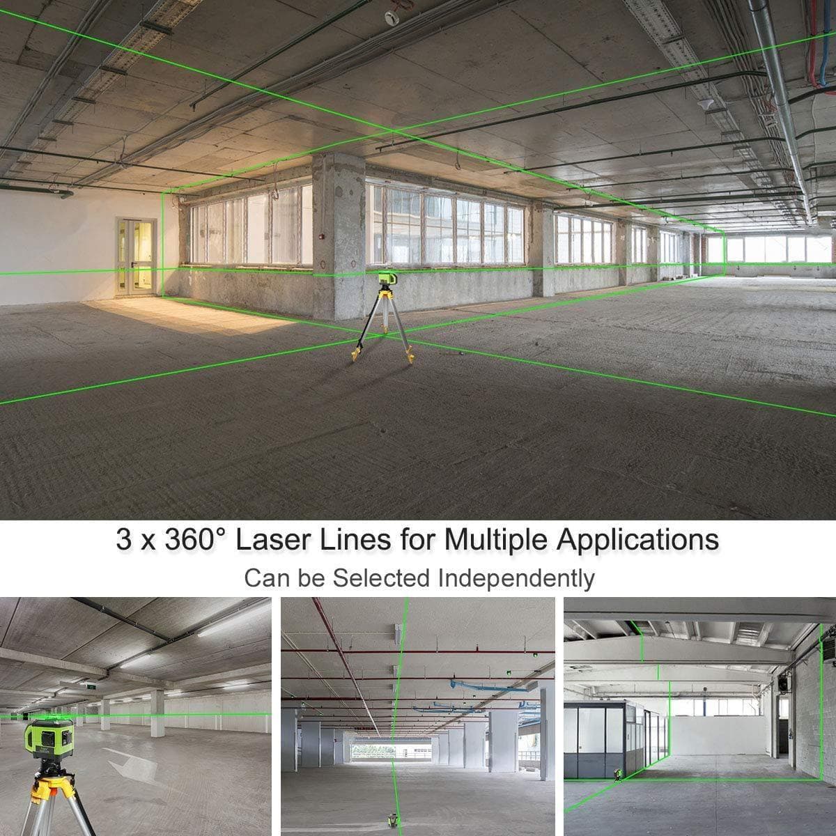 Huepar DT03CG+ 3x360° Dual Slope Function Cross Line Self-Leveling 3D Green Beam Laser Level with Receiver - HUEPAR US