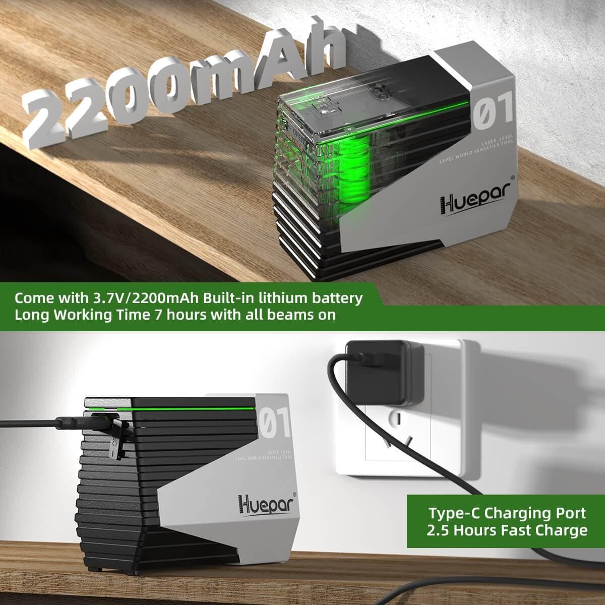 Huepar Cross Line Laser Level Outdoor Green Beam DIY Self-Leveling Laser  Levels Tool with 360° Magnetic Base & Battery BOX-1G 