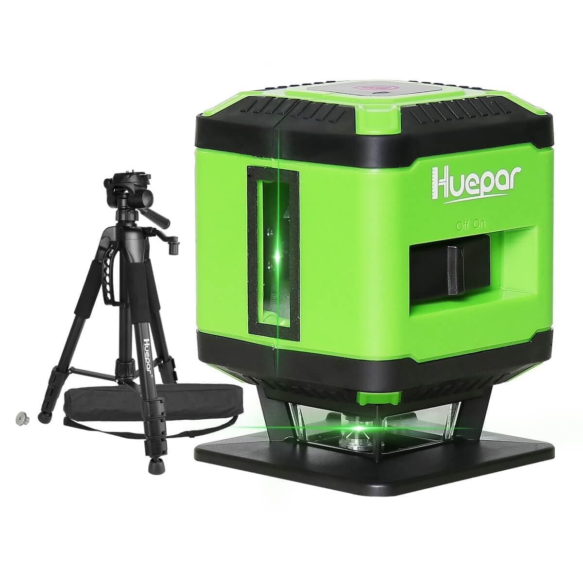 Huepar - Nivel láser de autonivelación 360. nivel silencioso 902CG de haz  verde de 150 pies, línea horizontal y vertical con base giratoria  magnética