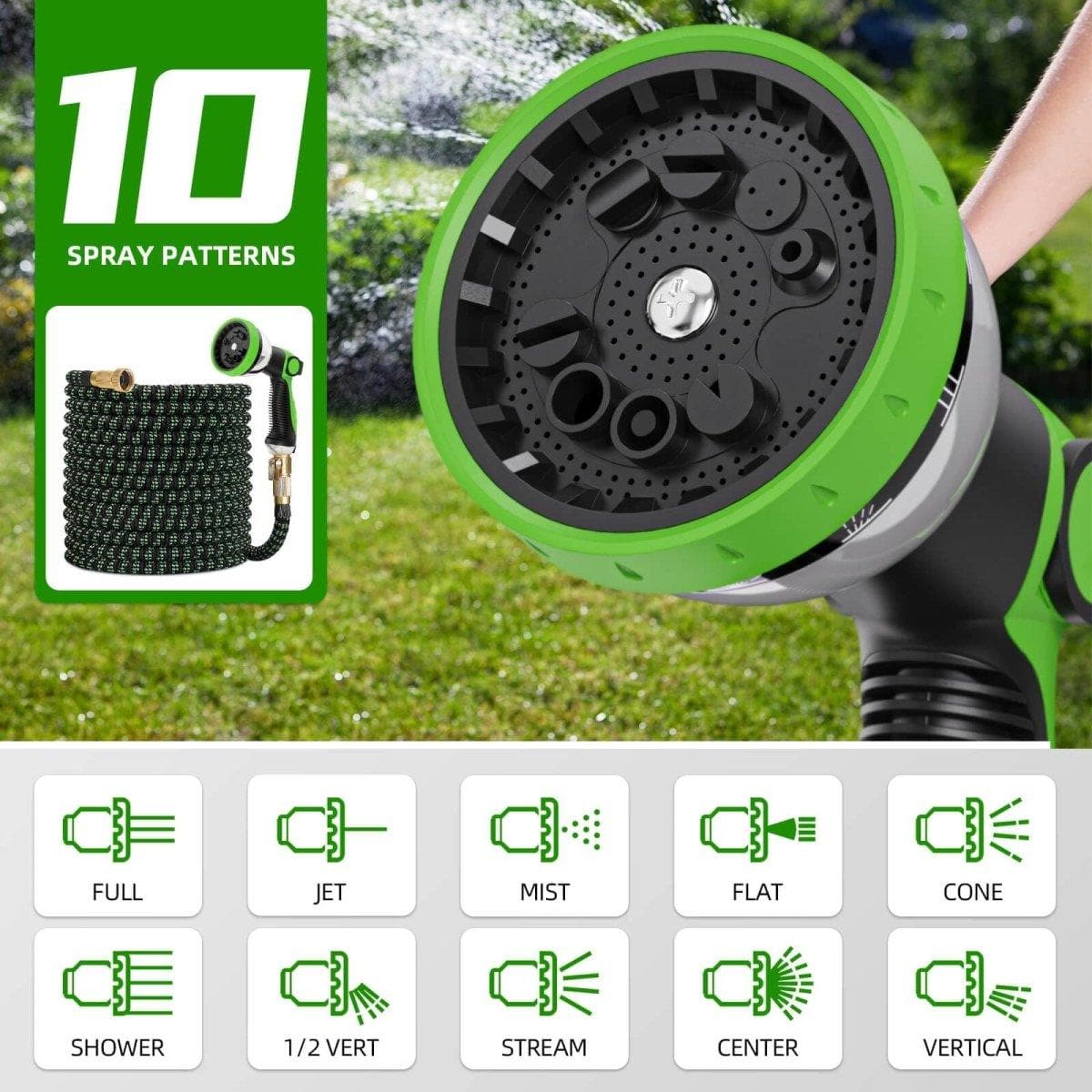 Huepar Flexible 100ft Garden Hose with 4-Layer Latex, 10 Function Spray Nozzle, and Solid Brass Fittings for Efficient Irrigation2