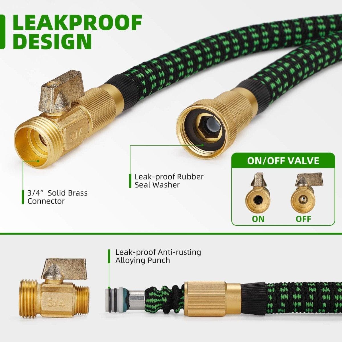 Huepar Flexible 100ft Garden Hose with 4-Layer Latex, 10 Function Spray Nozzle, and Solid Brass Fittings for Efficient Irrigation0
