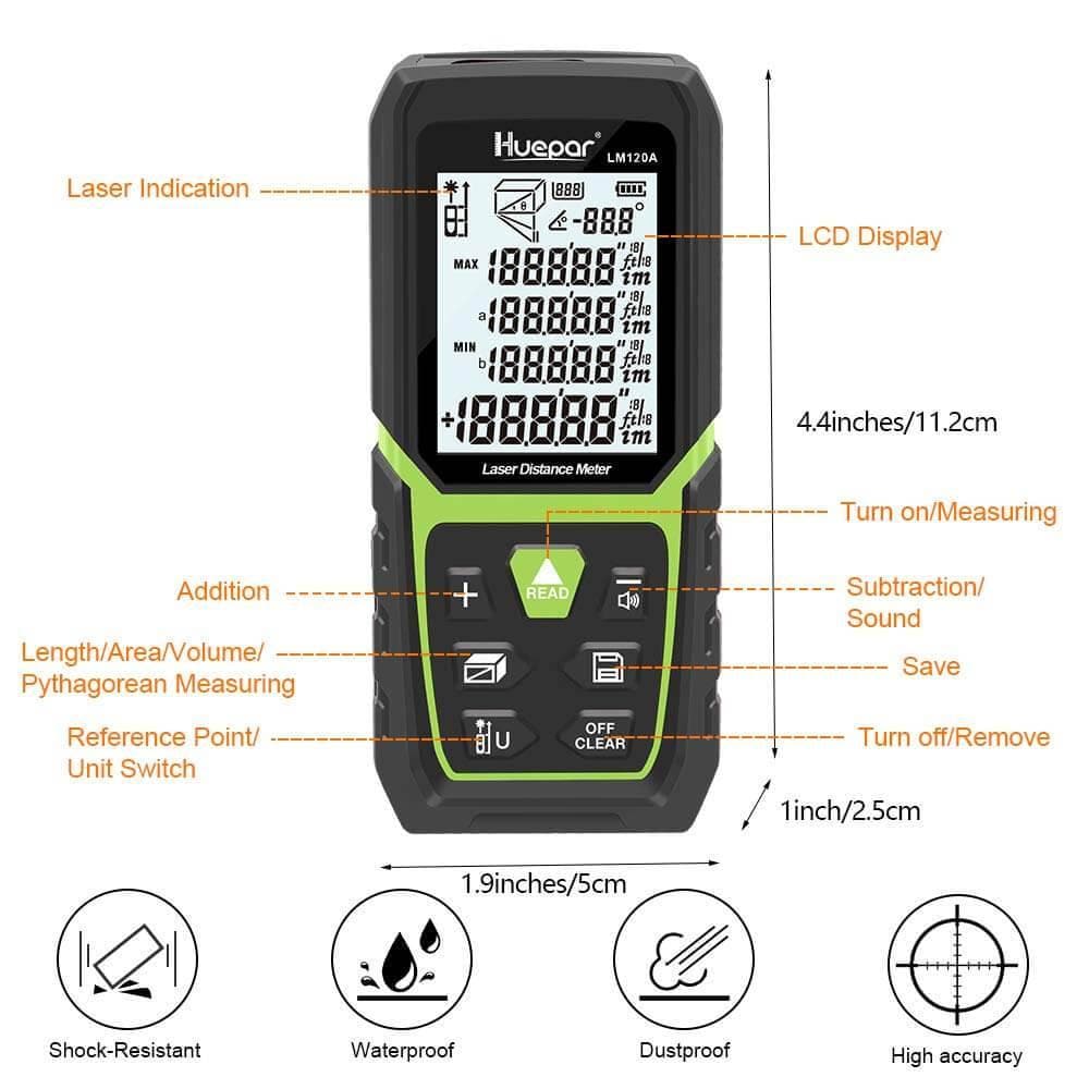 Huepar LM120A - 120M Laser Distance Meter - HUEPAR US