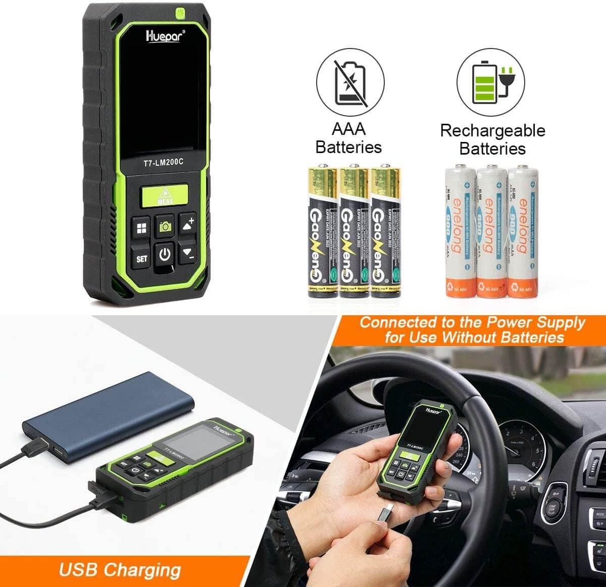 Huepar High Accuracy 393ft Laser Distance Meter with Multi-measurement Modes & Li-ion Battery LM120A Huepar High Accuracy 393ft Laser Distance Meter with Multi-measurement Modes & Li-ion Battery LM120A