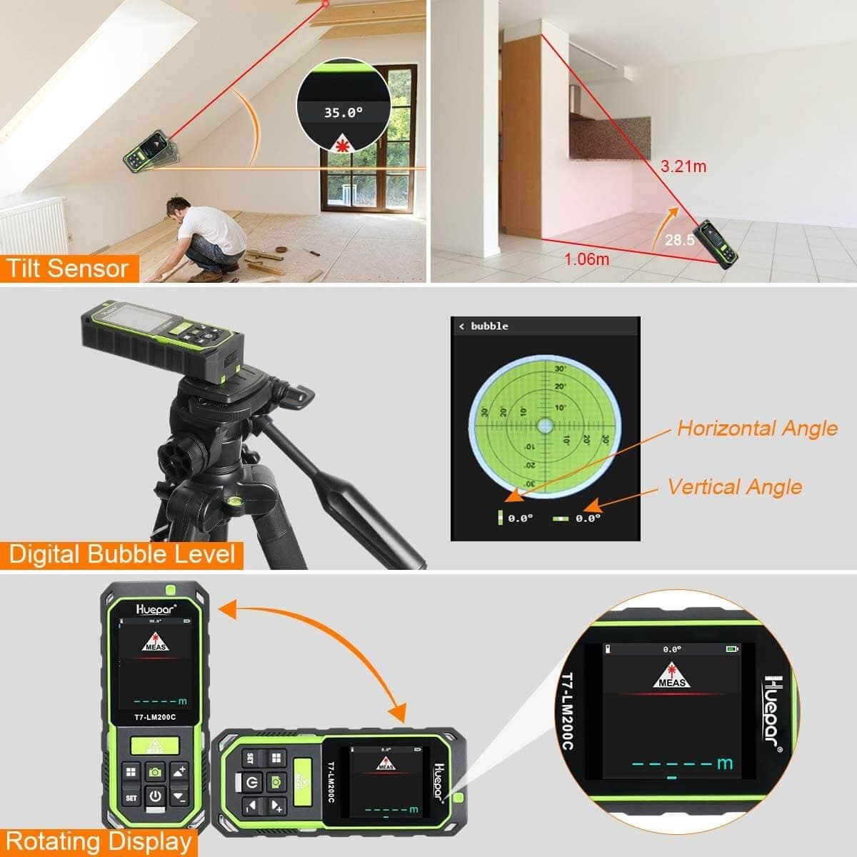 Huepar LM200C - 200M Laser Distance Meter - HUEPAR US