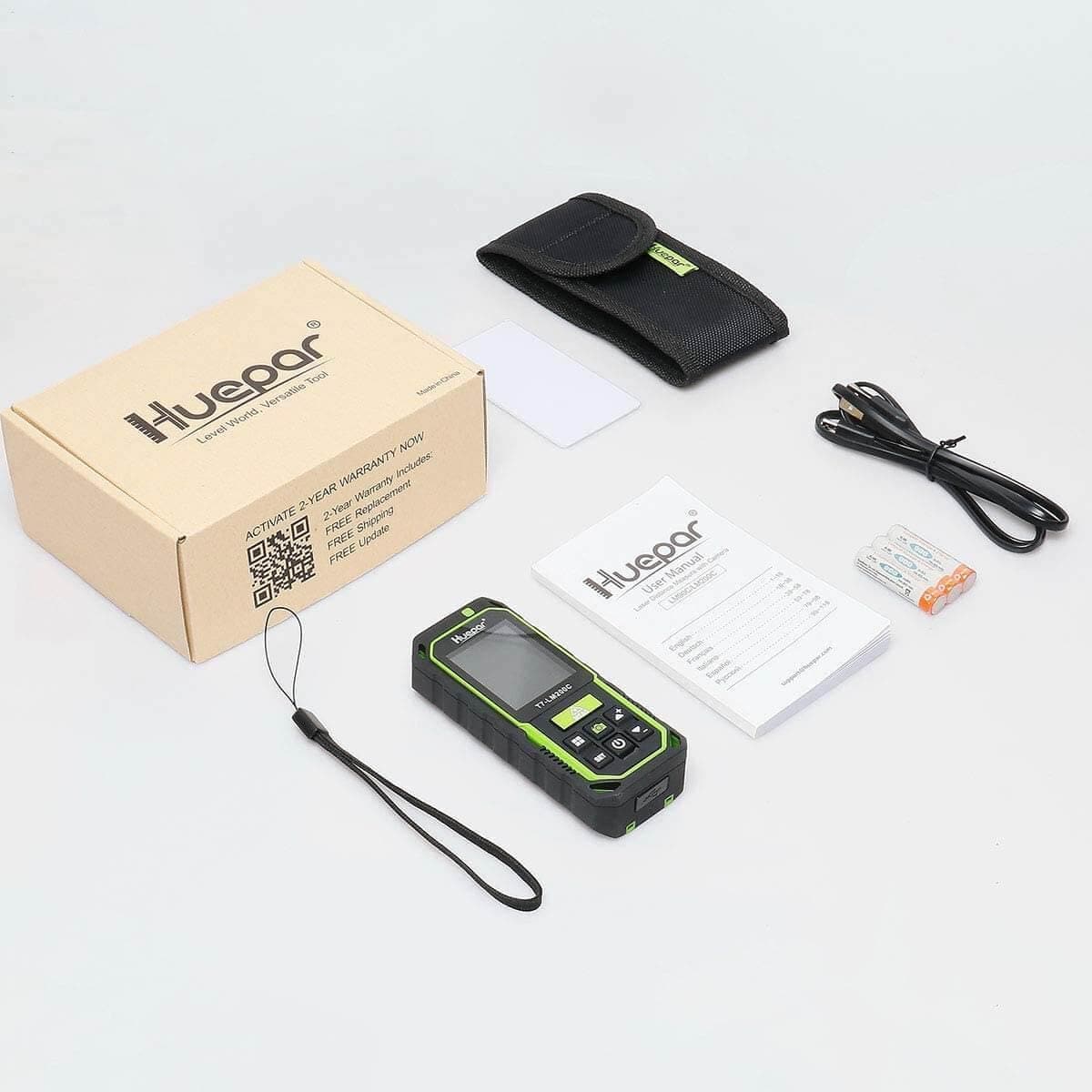 Huepar LM120A Laser Distance Meter – 120m Range, ±2mm Accuracy, Dual LCD, Volume/Area Modes