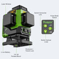 Huepar LS03DG - 3x360°Laser Level with 2 Li-ion Batteries 3D Green Cross Line Self Leveling - HUEPAR US
