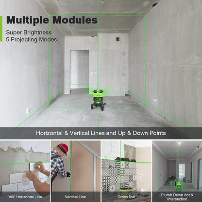 HUEPAR LS41G - Green Cross Line Self-leveling Multi-Line Laser Level-Four Vertical and One 360° Horizontal Lines with Plumb Dot - HUEPAR US