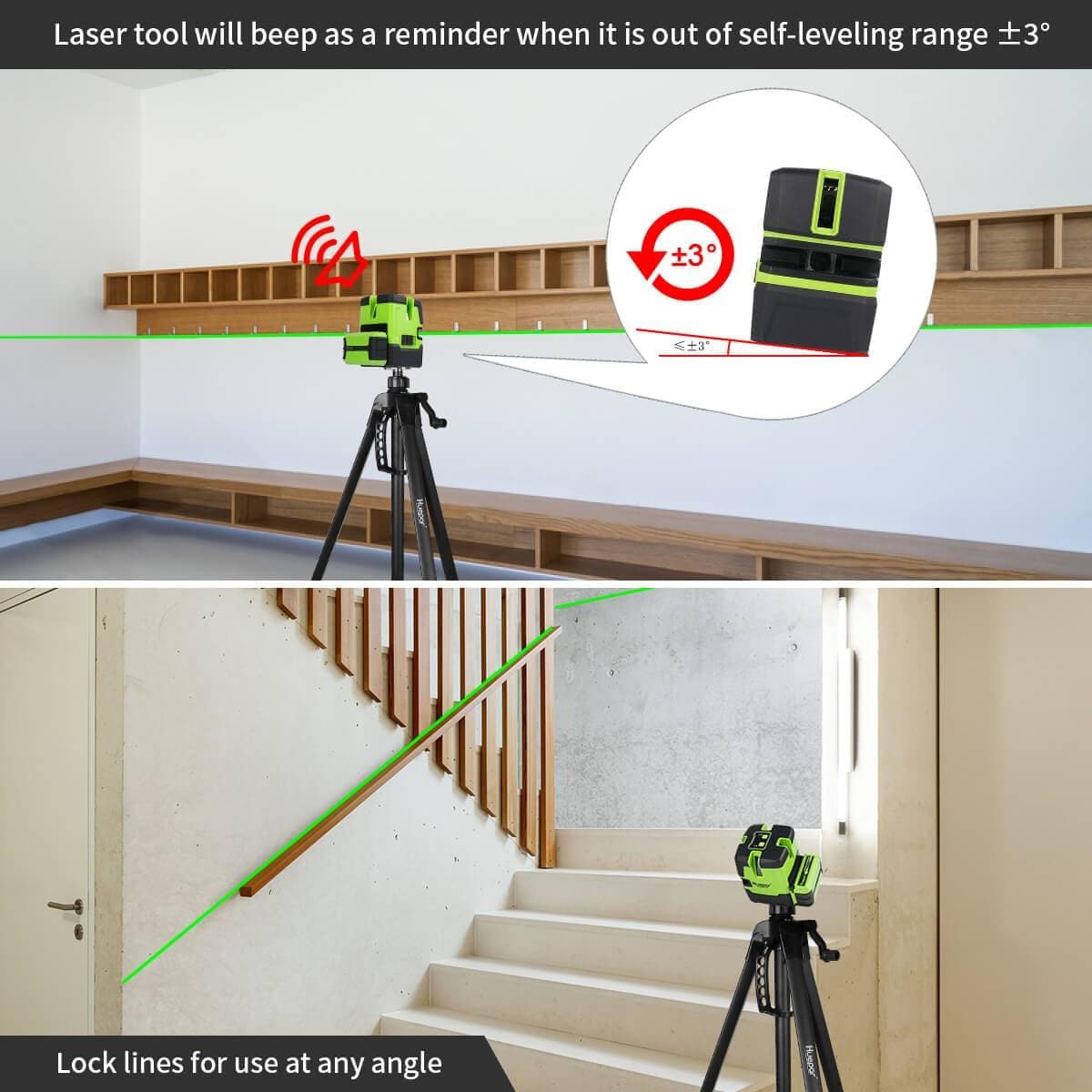 Huepar NT411G - Green Beam Multi-line Self-leveling Cross Lines Laser With Plumb Dot - HUEPAR US