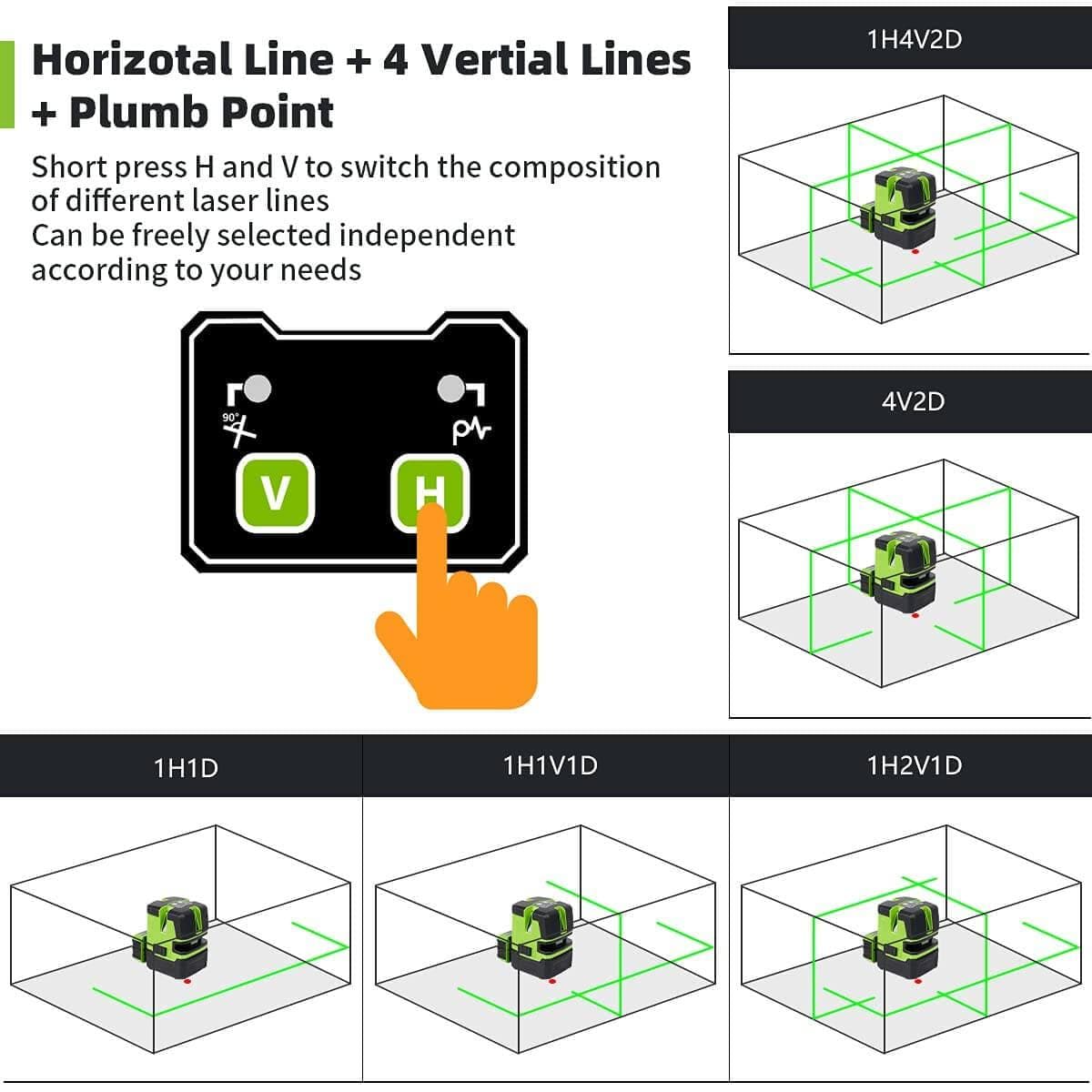 Huepar NT411G - Green Beam Multi-line Self-leveling Cross Lines Laser With Plumb Dot - HUEPAR US