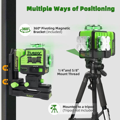 Huepar P03CG - Self Leveling 3x360°Bluetooth outdoor Line Laser 3D Green Beam with Hard Carry Case - HUEPAR US