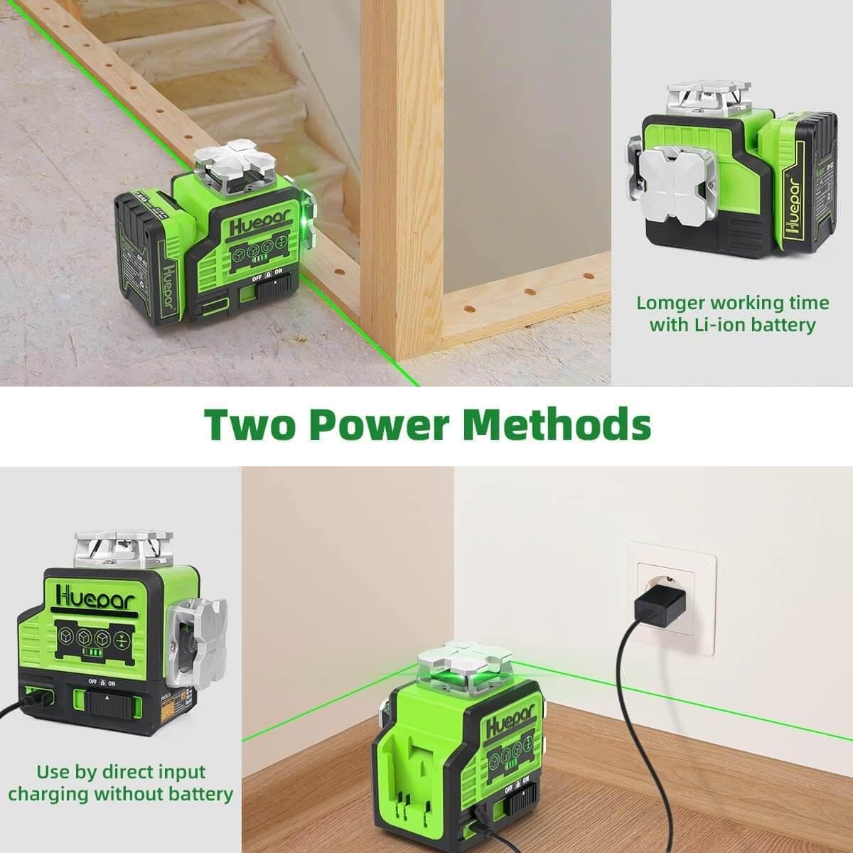 Huepar P03CG - Self Leveling 3x360°Bluetooth outdoor Line Laser 3D Green Beam with Hard Carry Case - HUEPAR US