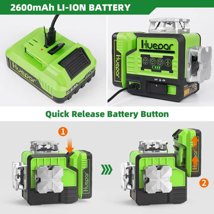 Huepar P03CG - Self Leveling 3x360°Bluetooth outdoor Line Laser 3D Green Beam with Hard Carry Case - HUEPAR US