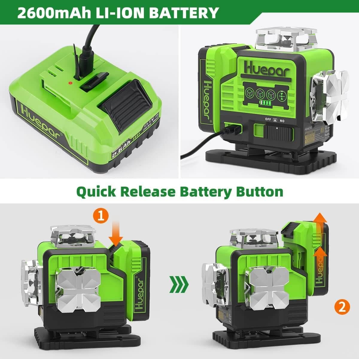 Huepar P04CG - 4x360° Laser Level Self Leveling 4D Green Beam Bluetooth Connectivity Laser Tool - HUEPAR US