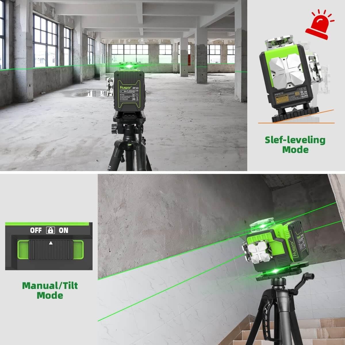 Huepar 4D 16 Lines Cross Line Laser Level 4 x 360° Green Beam Self-Leveling  Lasers Leveler Tools with LCD Screen & Bluetooth S04CG 