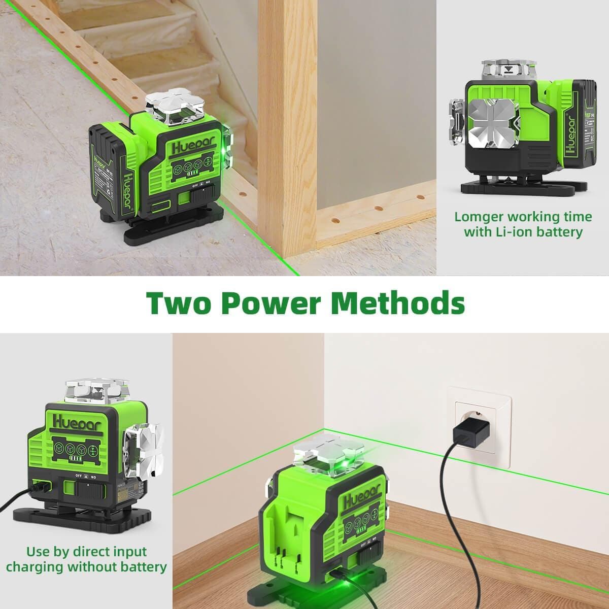 Huepar P04CG - 4x360° Laser Level Self Leveling 4D Green Beam Bluetooth Connectivity Laser Tool - HUEPAR US