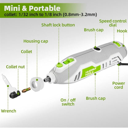Huepar RT130 Rotary Tool Kit with Flex Shaft, 235pcs Accessories, MultiPro Keyless Chuck, and 6 Variable Speeds ranging from 10000-35000RPM for Crafting and DIY Projects0