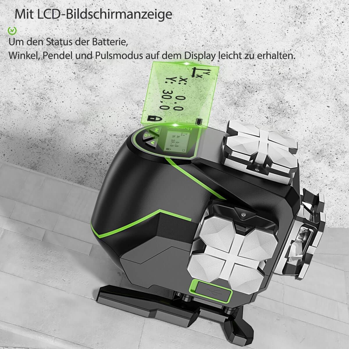 Huepar Laser Level Green 3X360 3D met pulsmodus, drievoudige voeding, schakelbare verticale/horizontale lijnen, Cross Line Laser Zelfnivellerende 12 lijnen-S03DG Huepar Laser Level Green 3X360 3D met pulsmodus, drievoudige voeding, schakelbare verticale/horizontale lijnen, Cross Line Laser Zelfnivellerende 12 lijnen-S03DG