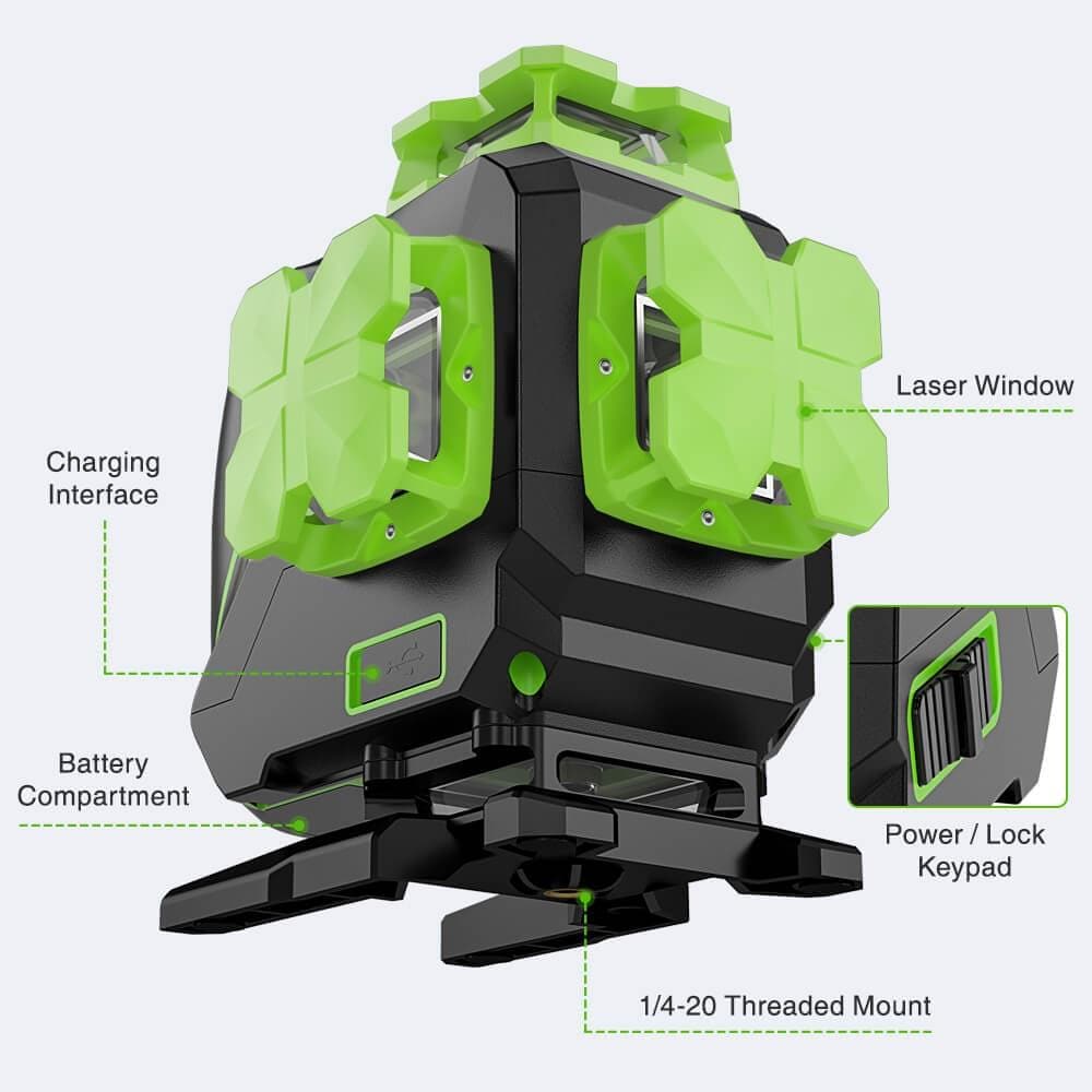 Huepar S04CG-L - 4 x 360° Self-Leveling Laser Cross Line Laser Tiling Floor Laser Tool - HUEPAR US