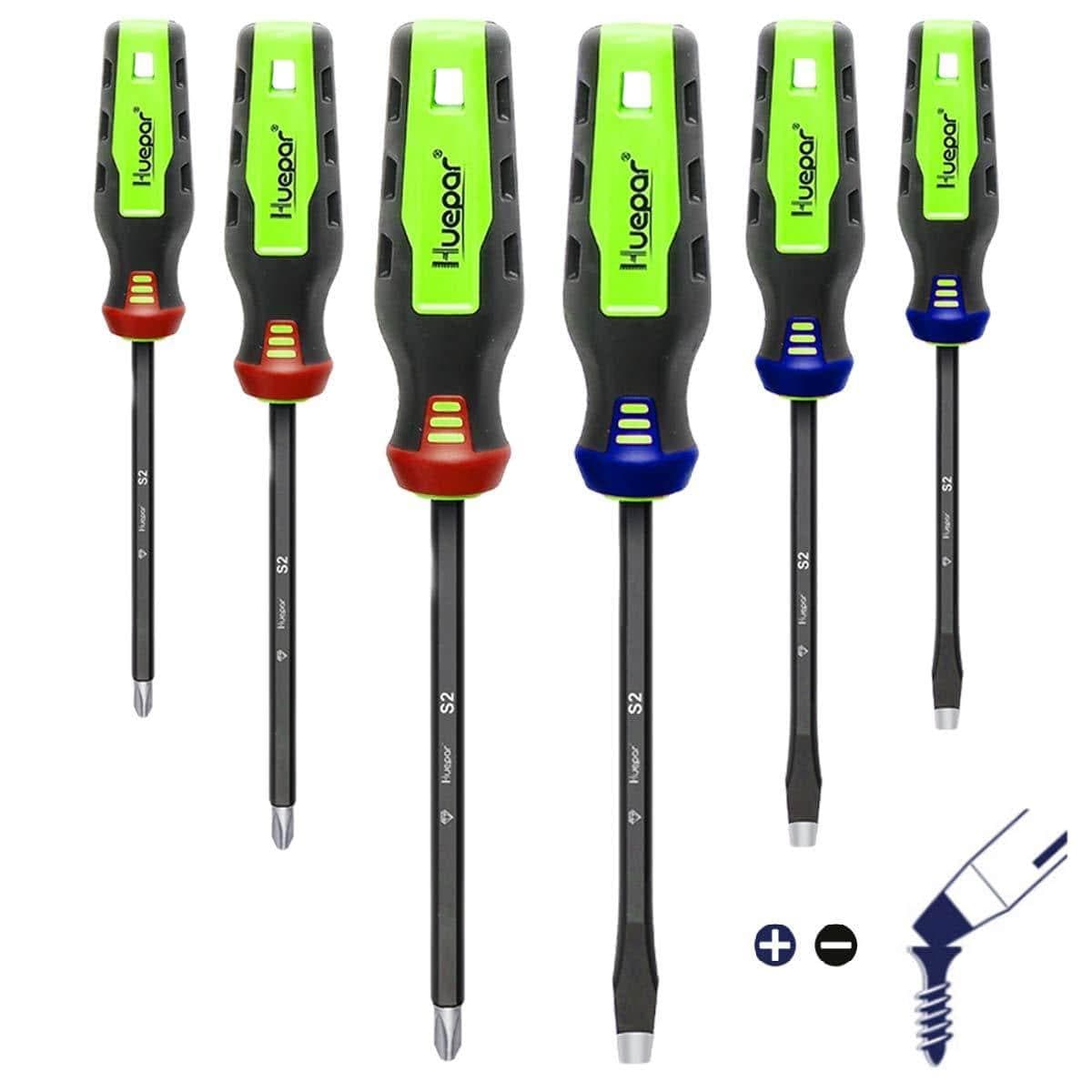 Huepar Magnetic Screwdriver Set with 3 Slotted and 3 Phillips Heads, Diamond Tip, Rust Resistant Shaft, Professional 6PCS Kit, Advanced Technology, Best Laser Level, Free Shipping7