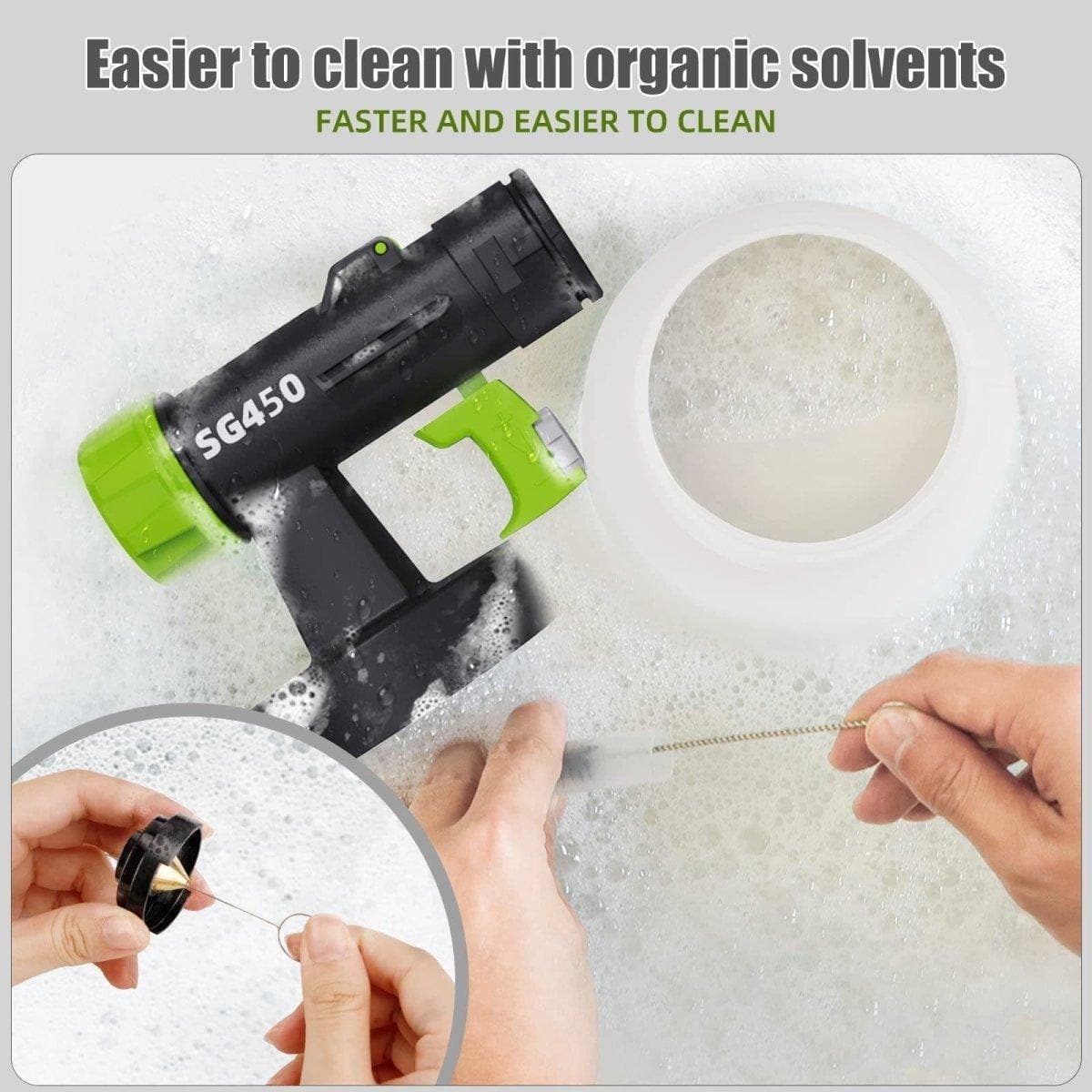 Huepar Tools SG450 Paint Sprayer, HVLP Electric Spray Gun (800ml/3 Metal  Nozzles/3 Patterns), Easy Spraying and Cleaning, for Home Interior and  Exterior Walls, Ceiling, Cabinet, Fence, Chair