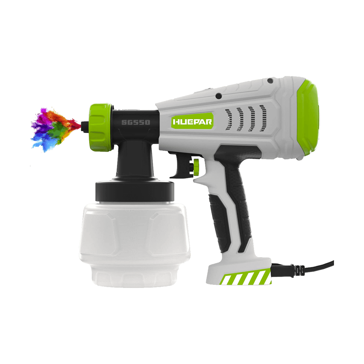 Huepar Tools SG550 HVLP electric paint sprayer with 1000ml capacity and 4 metal nozzles, 3 patterns for home interior and exterior walls, ceiling, cabinet, fence, and chair6