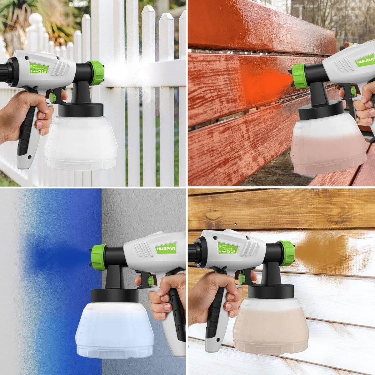 Huepar Tools SG800 HVLP electric paint sprayer with 4 metal nozzles and 3 patterns, ideal for home interior and exterior walls, house painting, ceiling, fence, cabinet, chair6