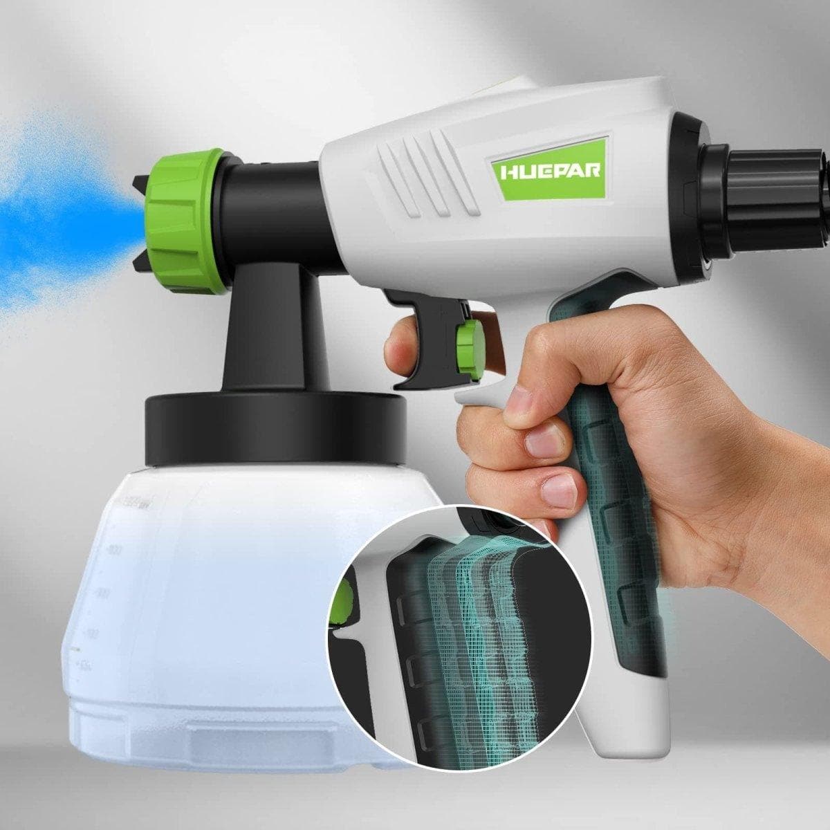 Huepar Tools SG800 HVLP electric paint sprayer with 4 metal nozzles and 3 patterns, ideal for home interior and exterior walls, house painting, ceiling, fence, cabinet, chair9