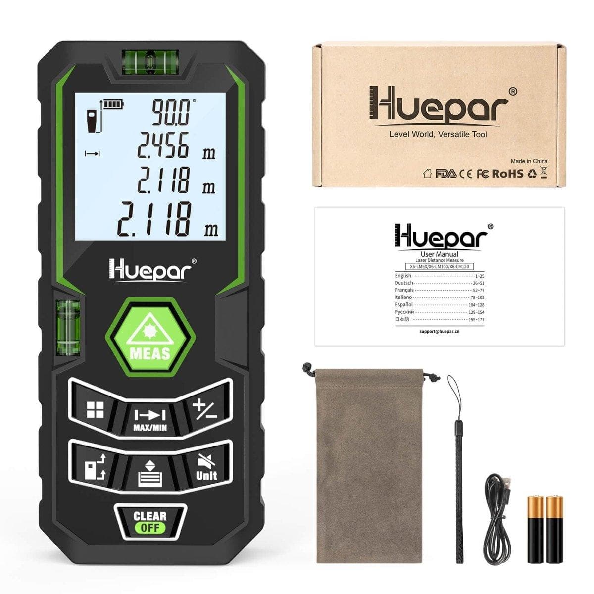 Huepar S60 laser distance meter: review, tests, calibration, instructions